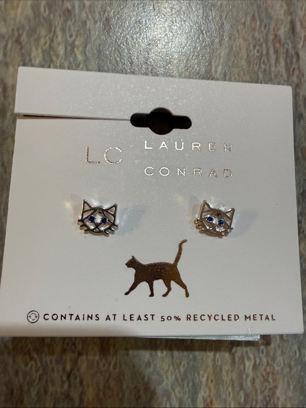 LC Lauren Conrad Silver Cat Face Studs with Blue Accents